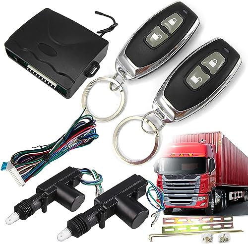 Power Central Locking System 24V DC, Auto Remote Control Vehicle Keyless Entry System for Truck 2 Doors, Automotive Replacement Door Lock Kit Motors with Lock, Unlock, Truck Search