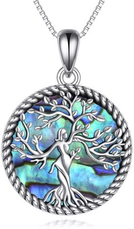 YAFEINI Baum des Lebens Kette 925 Sterling Silber Baum Abalone Muschel Anhänger Halskette Schmuck Geschenk für Damen Mädchen Mama