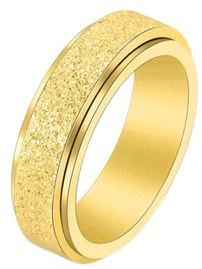 Whoiy Verlobungsringe Eheringe Sandstrahl Glitzer mit Gravur, 6MM Gold Anti Stress Angst Ringe Edelstahlring Herren Herrenring Eheringe Partnerringe Größe 57 (18.1)