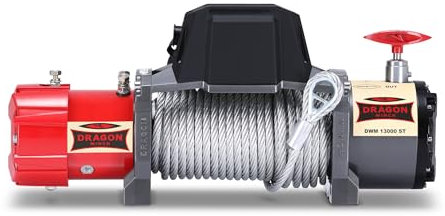 Dragon Winch Treuil électrique 12V avec radiateur 13000 lbs / 5897 kg. avec câble en acier 20m pour dépanneuses et véhicules municipaux | télécommande sans fil + accessoires treuil | Étanchéité IP67