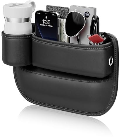 Convitex Car Seat Gap Filler Organizer with Cup Holder, Multifunctional PU Leather Car Seat Storage Box, Automotive Car Essentials for Most Vehicles
