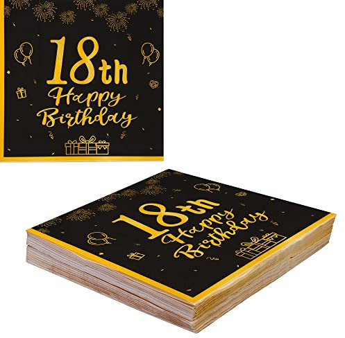 MAGLAUG Servietten 18 Geburtstag Junge Mädchen, Schwarz Gold Servietten Geburtstag Deko 18. Geburtstag Junge Mädchen Deko Geburtstag Junge Servietten Geburtstag 40Stück (18. geburtstag)