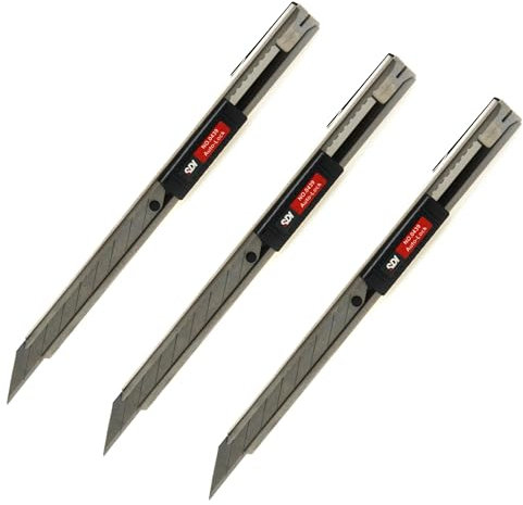 Pack 3 Cutter Profesional de Precisión – REF.0439 – Freno aut. autobloqueo. Cuchilla especial inclinación 30º. Cuerpo metálico de acero inoxidable. Cuchilla 9 mm. By SDI por Office Box (3)