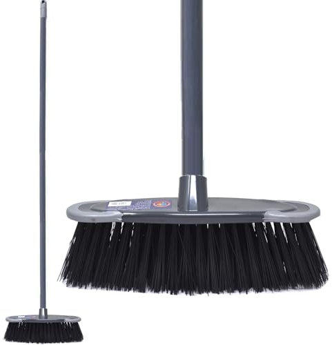 Hard Sweeping Brush Indoor Broom - Stylish Grey Kitchen Broom | Ideal for Household Cleaning | 28cm Hard Bristle Brush Head with 115cm Long Screw-Fit Metal Handle for Easy Use