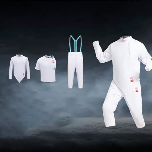 Fechtanzug, 3-teiliger Fecht Schutzanzug Fechtkleidung, 450N Fechtsport-Uniform Anzug, Florett-/Degen-/Säbel-Fechtanzug Fechtuniform, for Das Fechttraining/Wettkampf Von Erwachsenen Kindern(58)