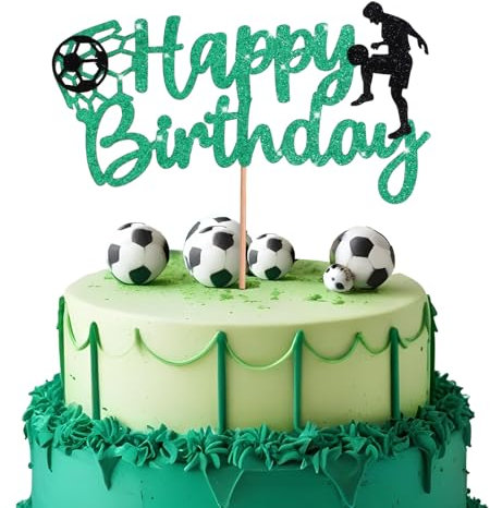 Tortendeko Fussball, Glitzer Fussball Cupcake Topper Kuchendeko Happy Birthday Tortendeko Fussball Kinder Fußball Kuchendeko for Fussball Geburtstag Deko unge Geburtstag Party Fußball Fan Party