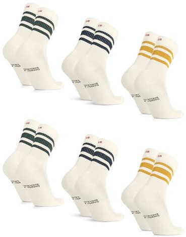 DANISH ENDURANCE 6 Paar Retro Tennissocken aus Bio-Baumwolle, Sportliche Freizeitsocken, für Herren & Damen Mehrfarbig (2xCremeweiß/Dunkelgrün, 2xCremeweiß/Marineblau, 2xCremeweiß/Senfgelb) 43-47