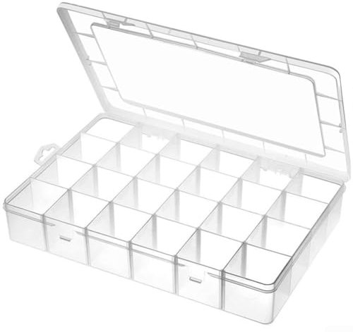 Honseadek Caja de almacenamiento, organizador de manualidades, caja de almacenamiento de plástico extra grande, 24 cajas de herramientas con compartimentos para guardar tornillos, cuentas y joyas