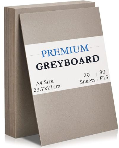Wonninek Greyboard Kraft Bookboard A4 2000 Micron Grey Mount Board Backing Board Recycled Cardboard for Model Making 2mm Thick(20 Sheets)