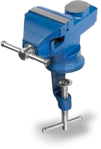 EBERTH Mini Schraubstock mit Tischklemme, 360° drehbar, kleiner Tischschraubstock mit 60 mm Spannbackenbreite, 70 mm max. Spannweite, Klemmbar für den Tisch, Schraubstock klein aus Gusseisen und Stahl