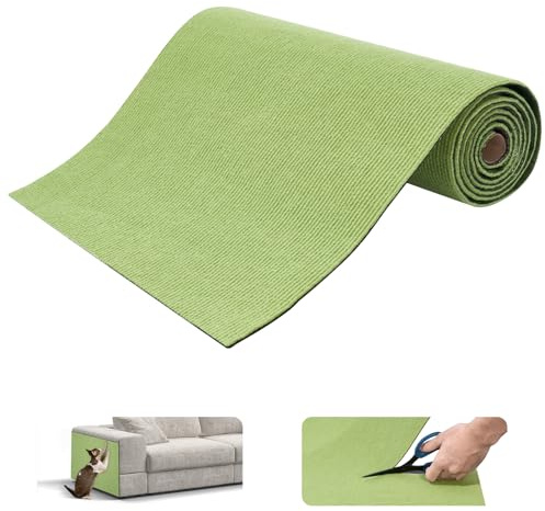 Ricyea Kratzmatte Selbstklebend Katze Kratzbrett Kratzwand DIY Kratzteppich Katzenkratzer Möbelschutz für Sofa Wand (Grün, 40 x 300 cm)