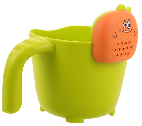 Baby Shampoo Rinse Cup Green Plastic Cartoon Bath Cup | Water Spout Design, Ergonomically Shaped Handle, Suitable for Hair Washing during Bath Time