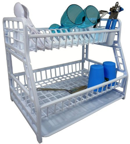 White Plastic 2 Tier Dish Cutlery Drainer Rack