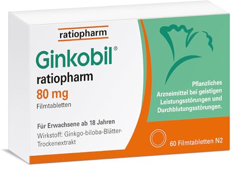Ginkobil® ratiopharm 80 mg Filmtabletten, 60 Filmtabletten | Stärken die Gedächtnisleistung und Konzentrationsleistung* mit dem Extrakt aus Ginkgo biloba