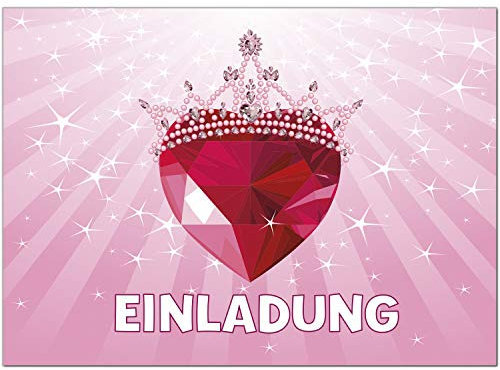 8 Einladungskarten Kindergeburtstag mit Umschlägen, Großer roter Diamant auf Rosa für Mädchen, Karte Geburtstag Einladung zum Ausfüllen