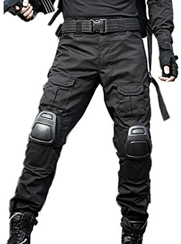 JOYASUS Pantaloni Tattici con Ginocchiere Integrate per Airsoft e Paintball, Multitasche, Resistenti e Comodi (IT, Testo, XXL, Regular, Regular, Nero)