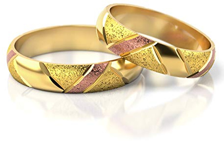 JC Gold Trauringe - Gelbgold Rotgold Eheringe Bicolor inklusive Stein und Gravur im Paarpreis PL096