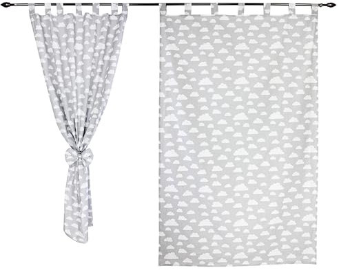 TupTam Kinderzimmer Vorhänge Baby Gardinen mit Schleifen 2er Set, Farbe: Wolken Weiß/Grau, Größe: ca. 155x95 cm