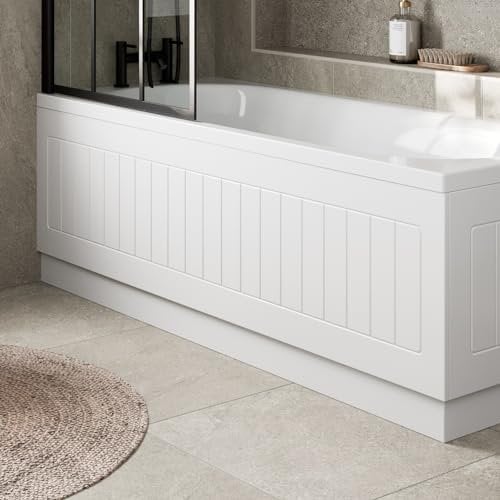 Affine® Tongue & Groove 1700mm Front Side MDF Bath Panel 16mm, Modern Wooden Panels for Bathroom Baths Soaking Tubs, Adjustable Plinth, Easy to Cut, White