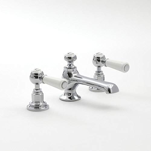 Milano Elizabeth Traditional 3 Tap-Hole Basin Mixer Tap Lever Handles - Chrome White
