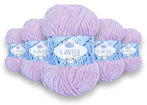 LaVita Yarn VELUR Handstrickgarn, 5 Stück, 100% Micro-Polyester-Garn, 1 Knäuel 100 g, 120 m (4002-Powder)