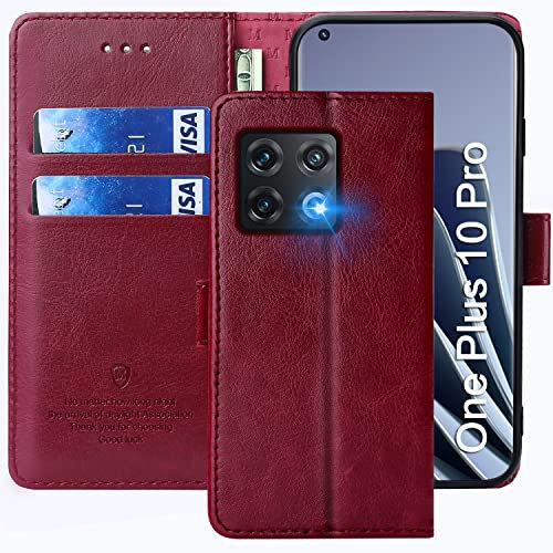 FMPCUON Coque pour OnePlus 10 Pro - Étui à Rabat Premium en Cuir PU, Portefeuille de Protection Magnétique, Rouge