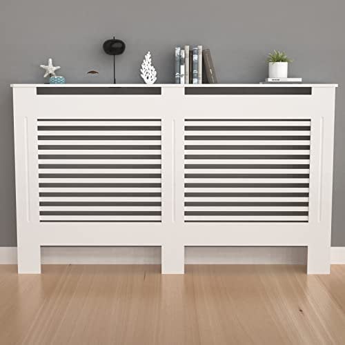 FATIVO Heizkörperverkleidung Hohe Heizkörperabdeckung Horizontal Holz 152×19×92 cm Weiß aus MDF lackiert Landhausstil Heizungsverkleidung Hoch für Schlafzimmer Wohnzimmer Büro Heizkörper Abdeckung