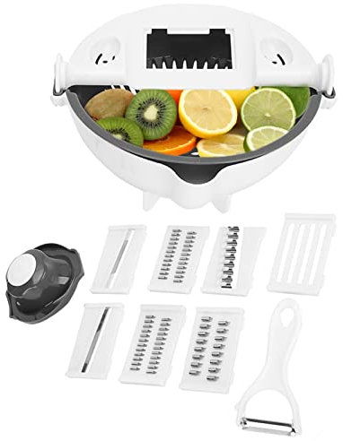 Coupe-légumes Multifonctionnel,Decoupe Legumes Accessoire Cuisine,Panier De Vidange En Acier Inoxydable, Outil De Cuisine Veggie Cheese Shredder Râpe Ensemble Avec 7 Lames De Découpage Saladier Bol