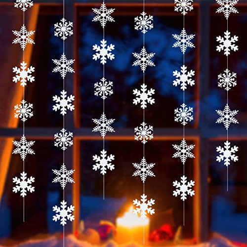 Hillylolly Ghirlanda Fiocchi di Neve - 6 Pezzi 1.9m da Appendere, Decorativi in Carta per Natale - Decorazione Finestra, Soffitto, Parete