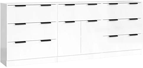 vidaXL Sideboard 3-TLG. Kommode Anrichte Schrank Beistellschrank Mehrzweckschrank Standschrank mit Schubladen Türen Hochglanz-Weiß Holzwerkstoff