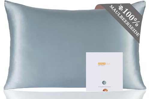 ZIMASILK 19 Momme 100% Maulbeerseide, Seidenkissenbezug 40x60 cm | Doppelseitiger Seiden-Kopfkissenbezug aus reiner Seide, für Haare und Haut, mit Reißverschluss, 1 Stück, Blauer Dunst