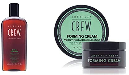 AMERICAN CREW – 3-in-1 Tea Tree Shampoo, Conditioner & Body Wash mit Teebaumöl, 450 ml, Pflegeshampoo und Spülung für Männer, Duschgel zur täglichen Reinigung & Classic Forming Cream 85 g