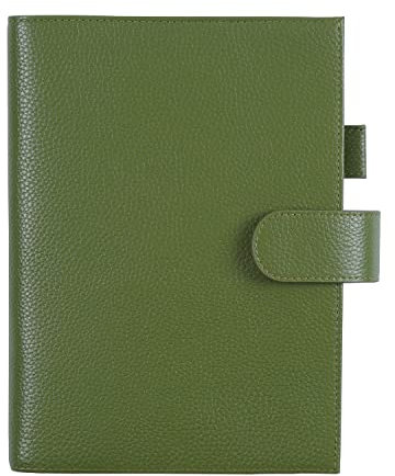 Moterm Leder Cover für A5 Notizbuch - Passt Hobonichi Cousin,Stalogy und Midori MD Planer,mit Stiftschlaufe,Kartenfächer und hintere Tasche (Kiesel-Olivegrün)