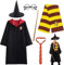 WELLXUNK Costume de Magicien, Déguisement Adulte Enfant avec Cape, Cravate, Echarpe, Baguette, Lunettes noires rondes, Chapeau de sorcier, Baguette, Costume de Cosplay pour Halloween Fête Carnaval