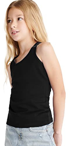 T-shirt Bretelles pour filles Sportives - Maillot de sport élastique Slim Dos Style nageur confortable, Lisse et Doux, Noir , 4 ans