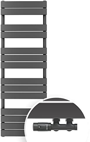 Aquabad Badheizkörper Aurea inkl. Multiblock Eckausführung | Größe: 50 x 140 cm | Heizleistung 663 Watt | Farbe: Anthrazit | Mittelanschluss 50mm | Design Paneelheizkörper, Handtuchwärmer