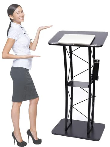 ZYJIX Schwarzer Rednerpult-podiumsständer Für Veranstaltung, Empfang, Klassenzimmer, Konferenz, Hochzeit – Metall-Podium, Plexiglas-kanzeln Für Kirchen