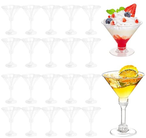 XEERUN 20 Pack Plastic Martini Glasses,150ml / 5oz Clear Party Cocktail Glasses,Reusable Cocktail Glasses Adjustable Stem for Party, Wedding, Birthday, Anniversary