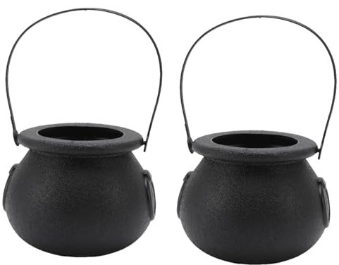 Gsycle Ciotola di Caramelle, 2 Pz Secchio di Caramelle Mini Calderone Nero Calderone Pentole Calderone Bollitore Caramelle con Manico per La Festa in Casa
