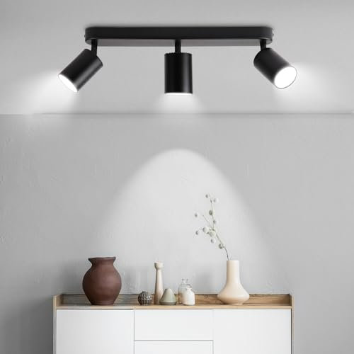 CANMEIJIA 3 Focos Lampara Techo Plafon LED Techo Gu10 Focos LED Interior Techo Rotación de 350° Ajustable Lamparas de Techo Dormitorio Adecuado para Dormitorio Pasillo Salón Ferroso (Sin Bombilla)