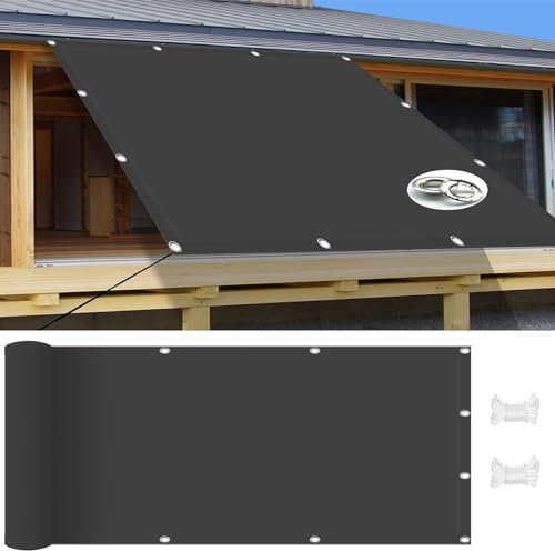 Tende da Sole per Esterno 1.7 x 4 m Protezione Solare Anti UV Tenda da Sole Parasole Lavabile, Antistrappo con Fune per Serre Carport Piscine Cortili, Grigio Scuro