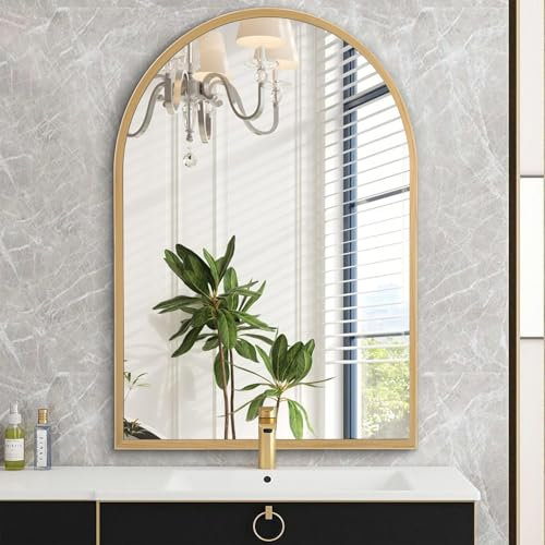 HLFMVWE Gewölbter Spiegel Bad Wandspiegel 50 x 70CM Gebürstetes Metall Eitelkeit Wand montiert Spiegel für Wohnzimmer Schlafzimmer Eingang Zimmer Home Decor groß