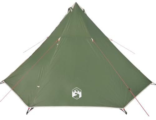 vidaXL Tipi Familienzelt 8 Personen, Campingzelt mit 2 Aufbewahrungstaschen, Wasserdicht Tipizelt mit E-Anschluss, Gartenzelt, Grün 185T Polyester