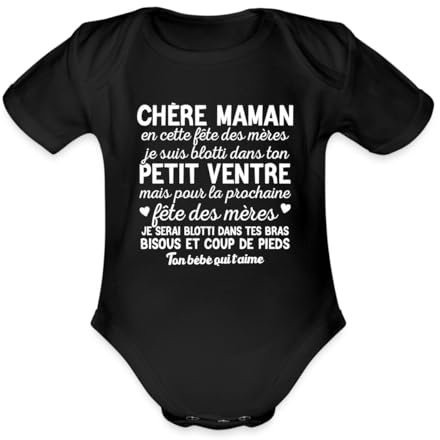 Spreadshirt Fête Des Mères Pour Femme Enceinte Grossesse Cadeau Futur Maman Body Manches Courtes Bébé Bio, 74 (6-9 mois), noir