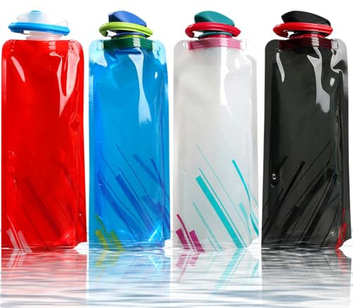 Cisolen 4 Pièces Bouteille Pliable 700ml Bouteilles d'eau Portable Réutilisable Gourde Souple Flexibles Bouteille Plate avec Mousqueton Gourde Plate pour Voyager Randonnée Aventures