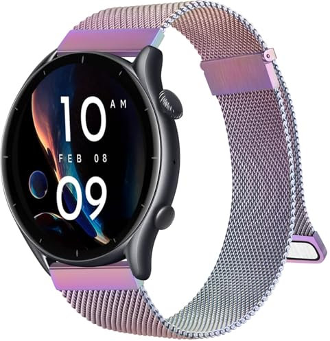 Mugust Edelstahl Mesh Metall Ersatzarmband für Amazfit GTR 4/3/3 Pro/2/2e/47mm/Stratos 3, 22mm für Damen und Herren (Bunt)