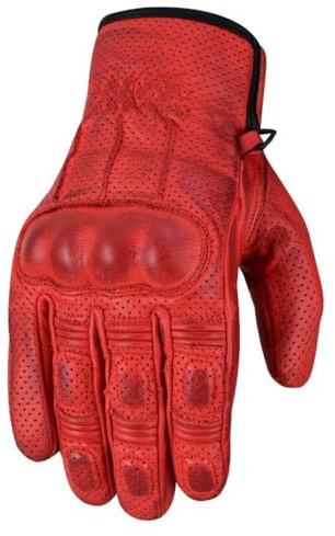 WMW WALI MOTO WEAR Retro Motorrad Leder Handschuhe Vintage Motorrad Leder Handschuhe Cafe Rwcer Motorrad Leder Handschuhe Biker Handschuhe (Red, M)