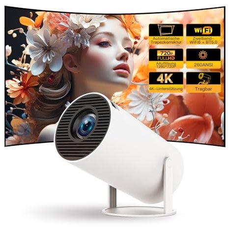 Mini Beamer Projektor mit Android TV, LYNCAST 1080P 4k Projektor 180° Drehung Portable Projector mit WiFi 6 & Bluetooth 5,Mini Beamer Handy für Telefon/TV Stick/HDMI/PS5/iOS