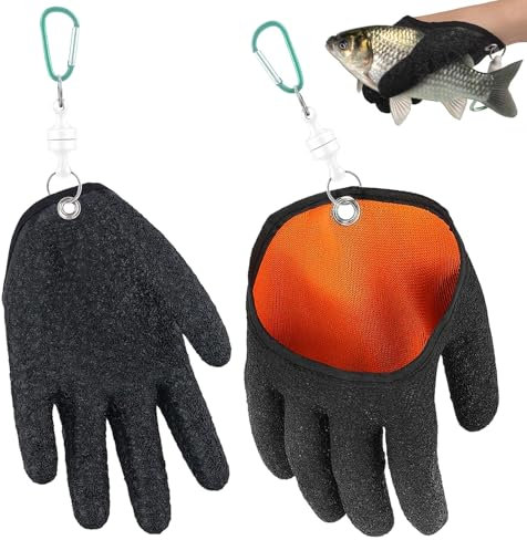 Qaestuan 1 Paar wasserdichte Landehandschuh Hecht, Angelhandschuhe Raubfisch mit 2 Magnetic Buckle, wasserdichte Handschuhe zum Schutz vor Bissen für Den Sicheren Umgang mit Hecht Zander Wels