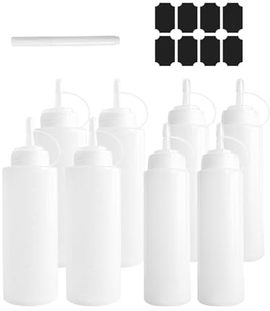midgreyeye 8 Pcs Squeeze Bottle 4pcs 250ml/8oz And 4pcs 360ml/12oz Total Capacity 2400ml Squeezy Bottles with Nozzles for Sauce, Sauce Bottle, Potion Bottles,Oil Bottle,Sauce Dispenser,Ketchup Bottle